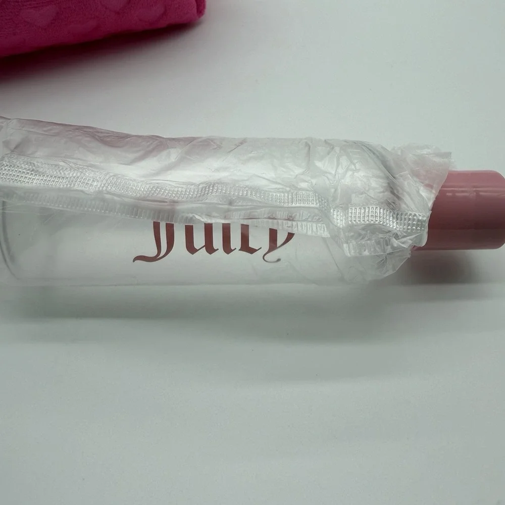 Juicy Couture Clear Makeup Bag Toiletries Case Travel Bottle Set Pink NWOT